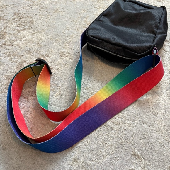 JanSport Black Weekender Crossbody Bag with Rainbow Webbed Adjustable Strap - Picture 7 of 8